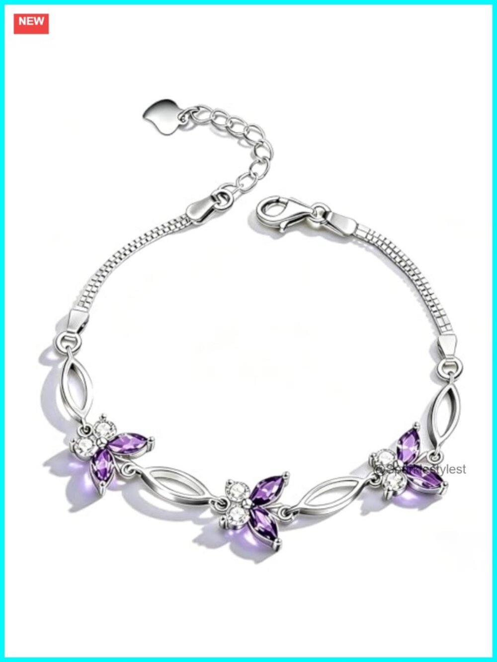 Crystal Butterfly Charm Bracelet Adjustable Double Layer
